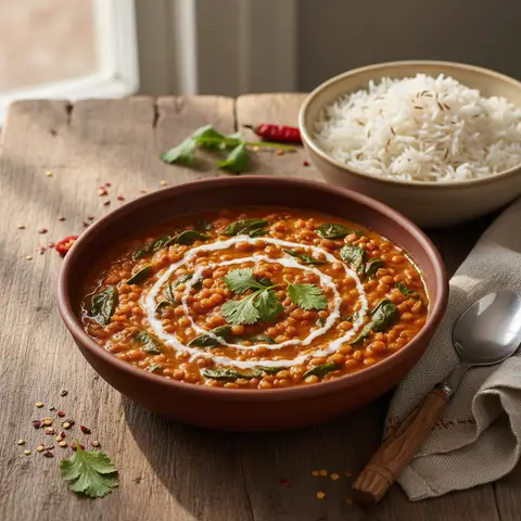 Curry mit Roten Linsen und Spinat