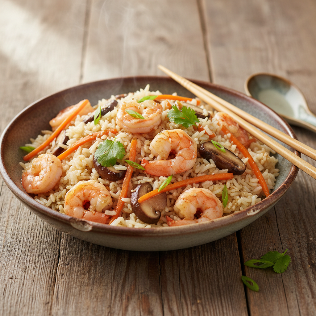 Riz sauté aux crevettes et légumes