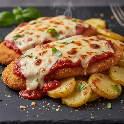 Chicken Parmigiana with Creamy Potato Gratin