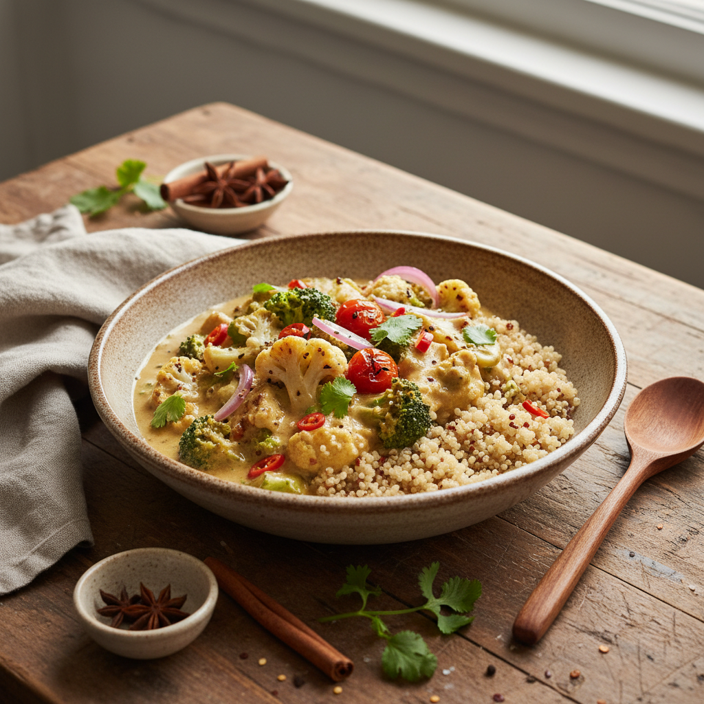 Curry de Chou-fleur et Brocoli au Lait de Coco avec Quinoa