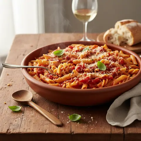 Penne mit Tomatensoße und Comté