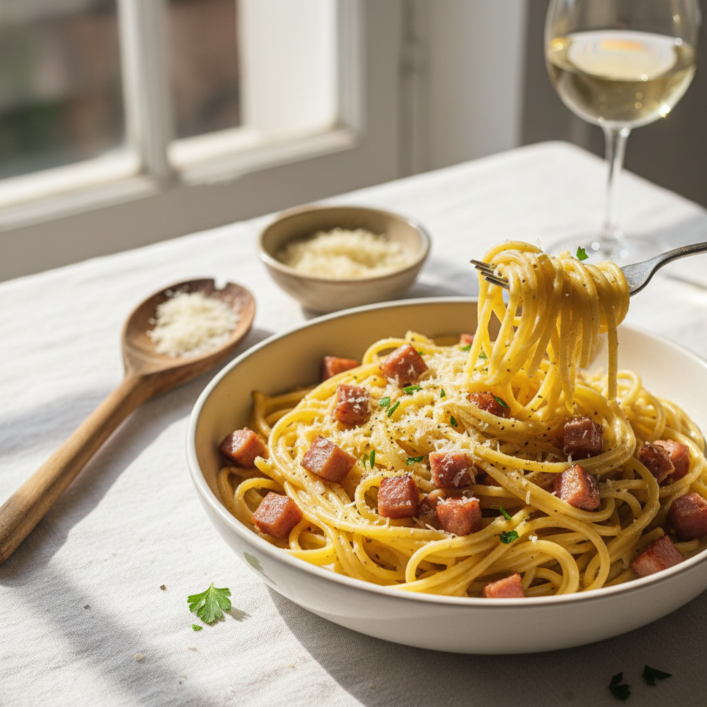 Pâtes à la Carbonara Express avec Jambon