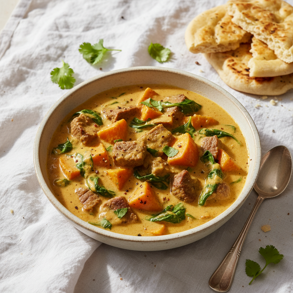Curry de Boeuf aux Épinards et Patate Douce