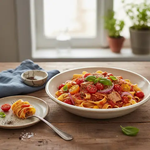 Tuna with Tomatoes and Fresh Pasta