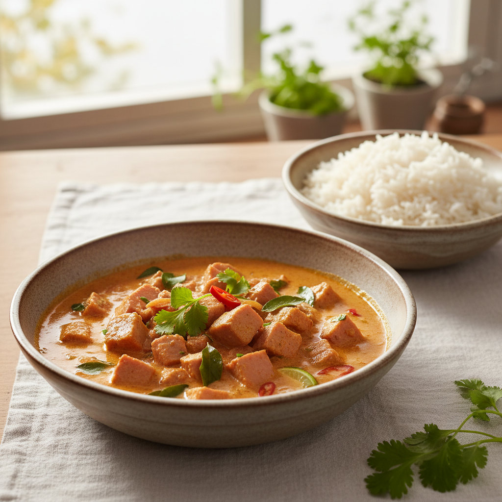 Curry rouge au jambon et lait de coco