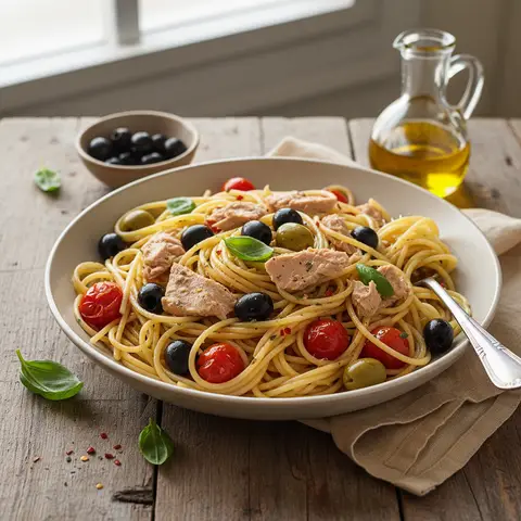 Pasta mit Thunfisch und Oliven