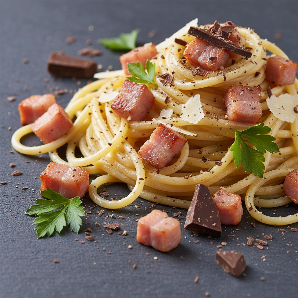 Pâtes Carbonara Gourmande au Chocolat Amer