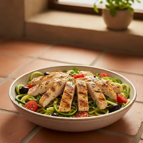Mediterraner Buddha Bowl mit gegrilltem Hähnchen