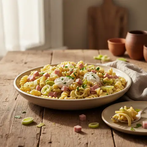 Pasta with Leeks, Ham, and Crème Fraîche