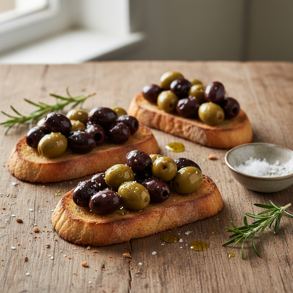 Tartines aux olives grillées