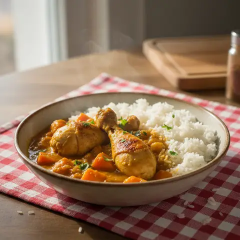 Hähnchen-Curry mit Karotten und Reis