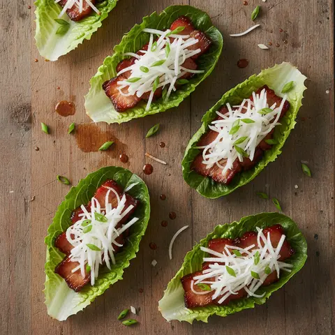 Lettuce Wraps with Char Siu Pork and Daikon