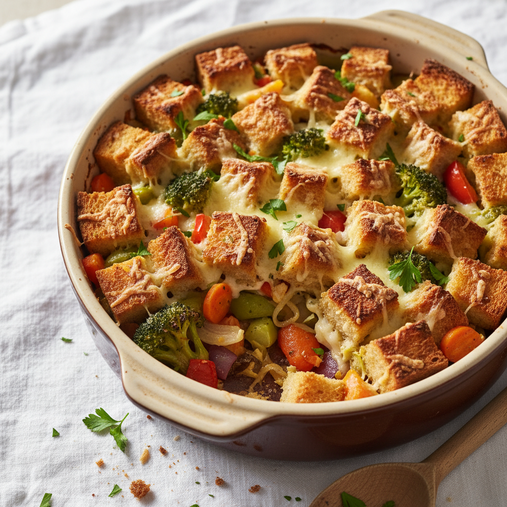 Gratin de pain de mie au gruyère et légumes