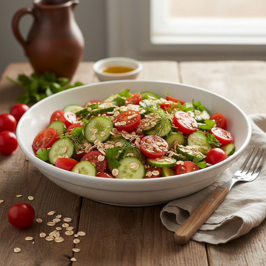 Salade composée tomate-concombre-avoine