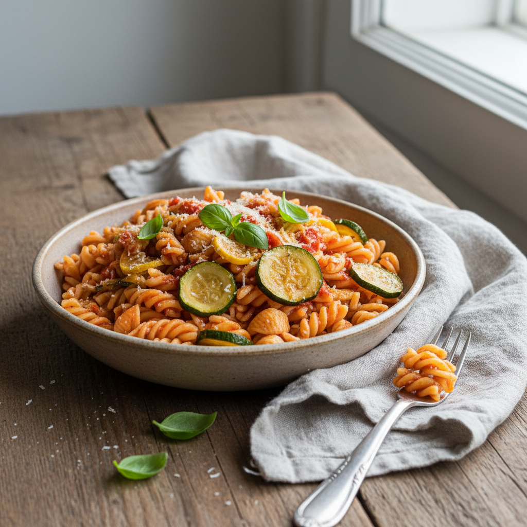 Pâtes à la sauce tomate et courgettes