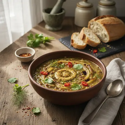Asiatische Linsen- und Fenchelsuppe