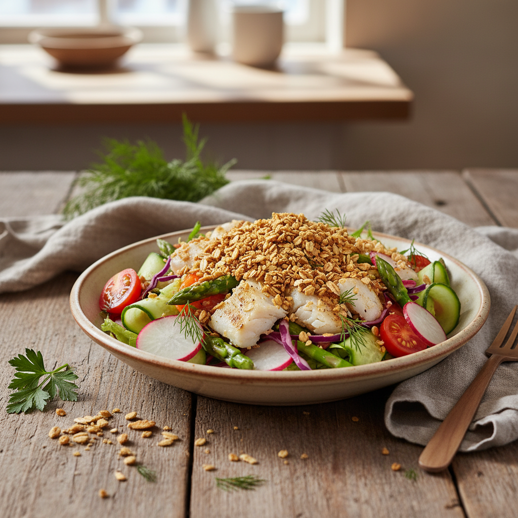 Salade composée avec poisson et avoine