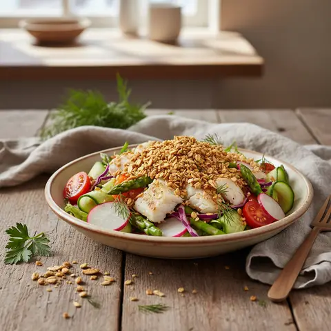 Gemischter Salat mit Fisch und Hafer