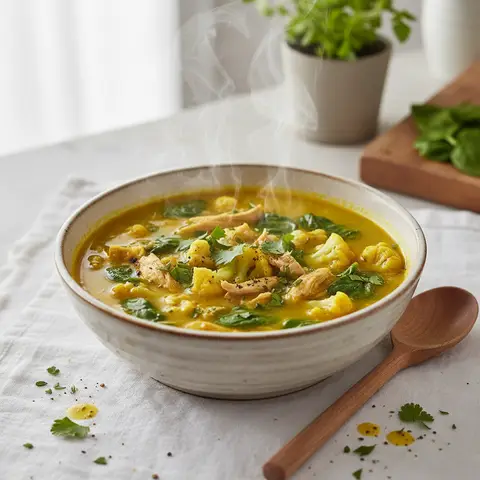 Soupe de dinde au curcuma et chou-fleur