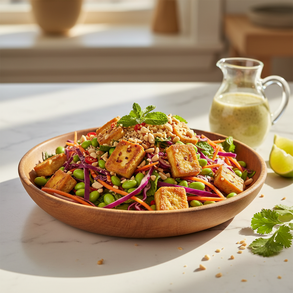 Salade thaïe au tofu croustillant et cacahuètes