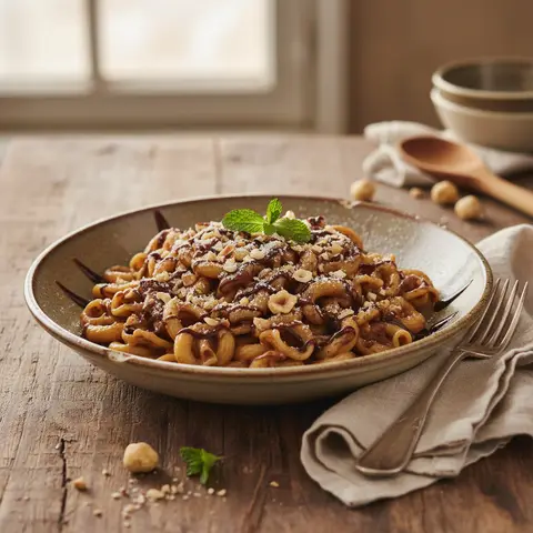 Nudeln mit Schokolade und Haselnüssen