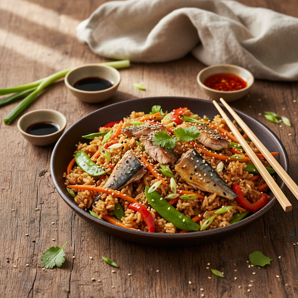 Riz sauté aux Légumes et Maquereau