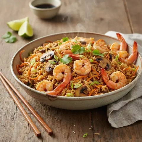 Stir-Fried Rice with Shrimp and Mushrooms