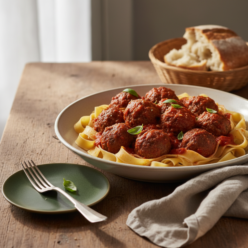 Boulettes de viande sauce tomate avec pâtes