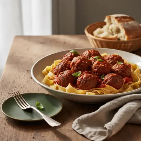 Fleischbällchen in Tomatensauce mit Nudeln