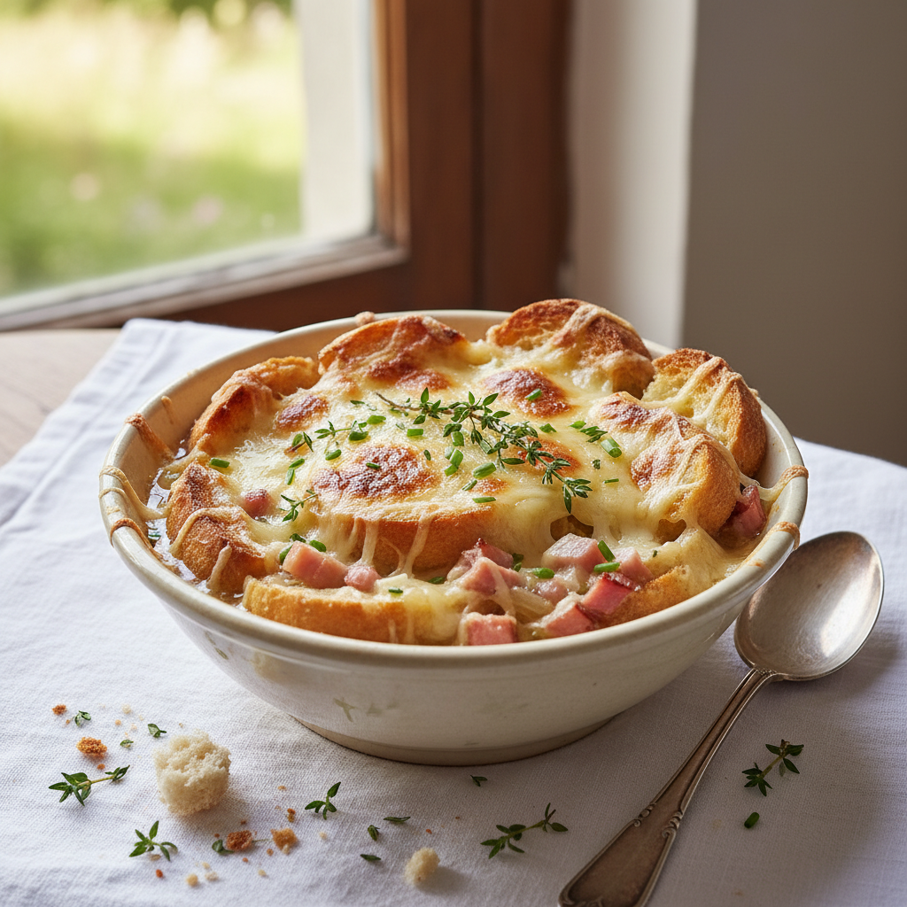 Soupe à l'oignon et jambon