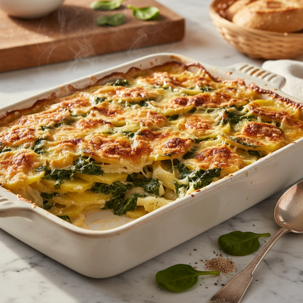 Gratin de pommes de terre aux épinards