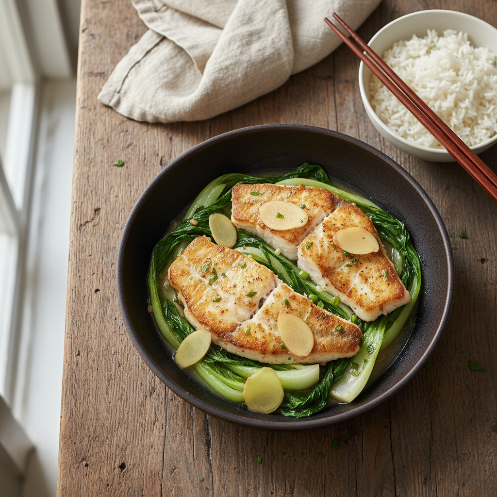 Sauté de bar aux pak choï et gingembre