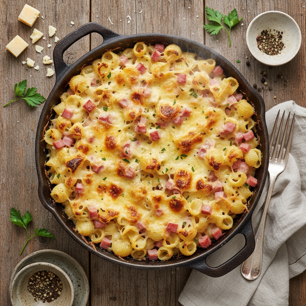 Pâtes Gratin au Jambon et Gruyère