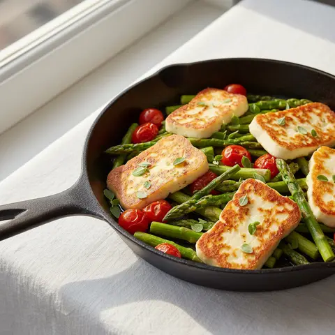 Grilled Halloumi with Asparagus and Cherry Tomatoes
