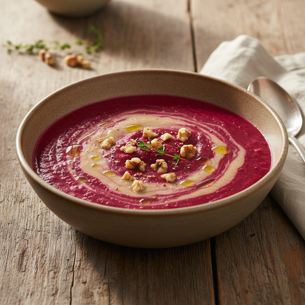 Velouté de Chou-fleur et Betterave aux Noix