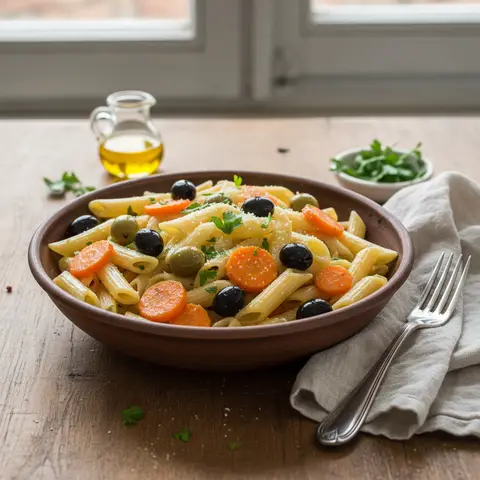 Pasta mit Oliven und Möhren