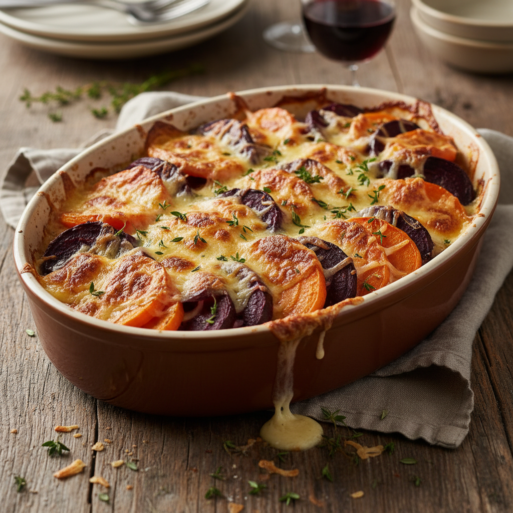 Gratin de Carottes et Betteraves au Gruyère