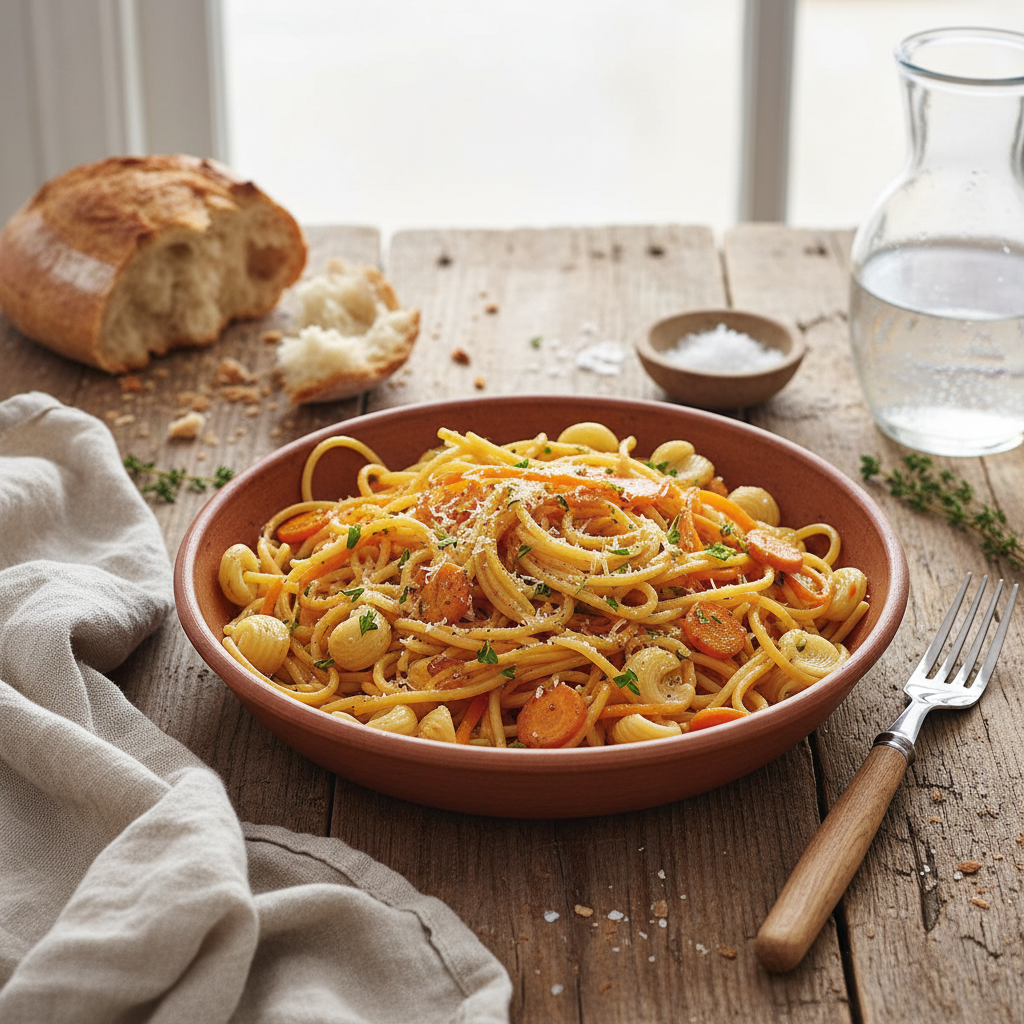 Spaghettis aux Carottes et Coquillettes