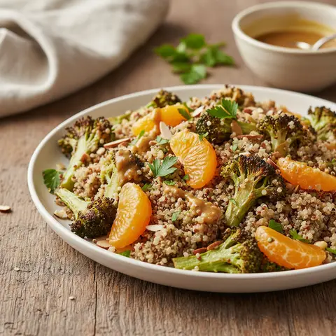 Warm Quinoa Salad with Roasted Broccoli and Clementines