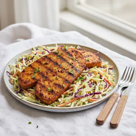 Gegrillter Tempeh mit Cajun-Gewürzen und Krautsalat