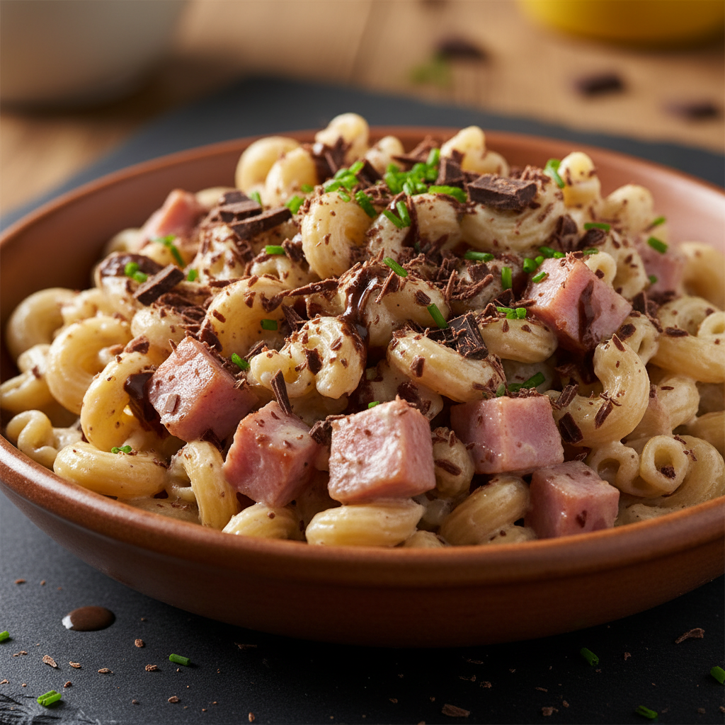 Pâtes au Jambon, Crème et Chocolat Noir (Pâtes Gourmandes)