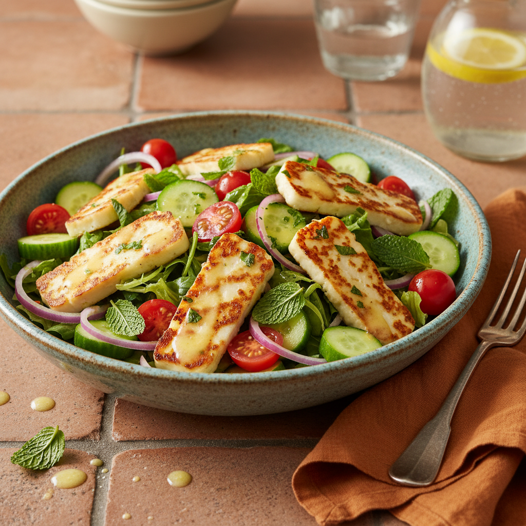 Salade de halloumi grillé et légumes croquants