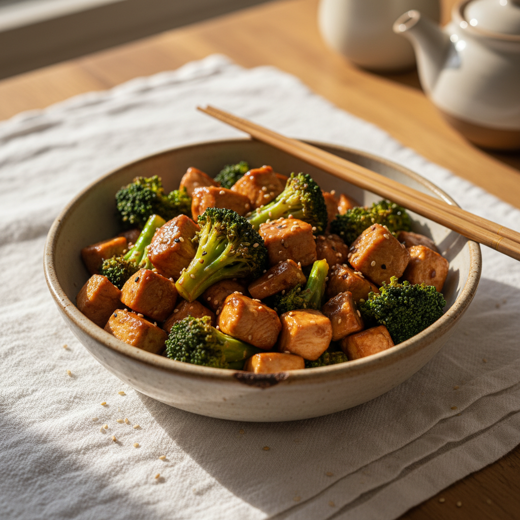 Poêlée de dinde teriyaki aux brocolis et champignons