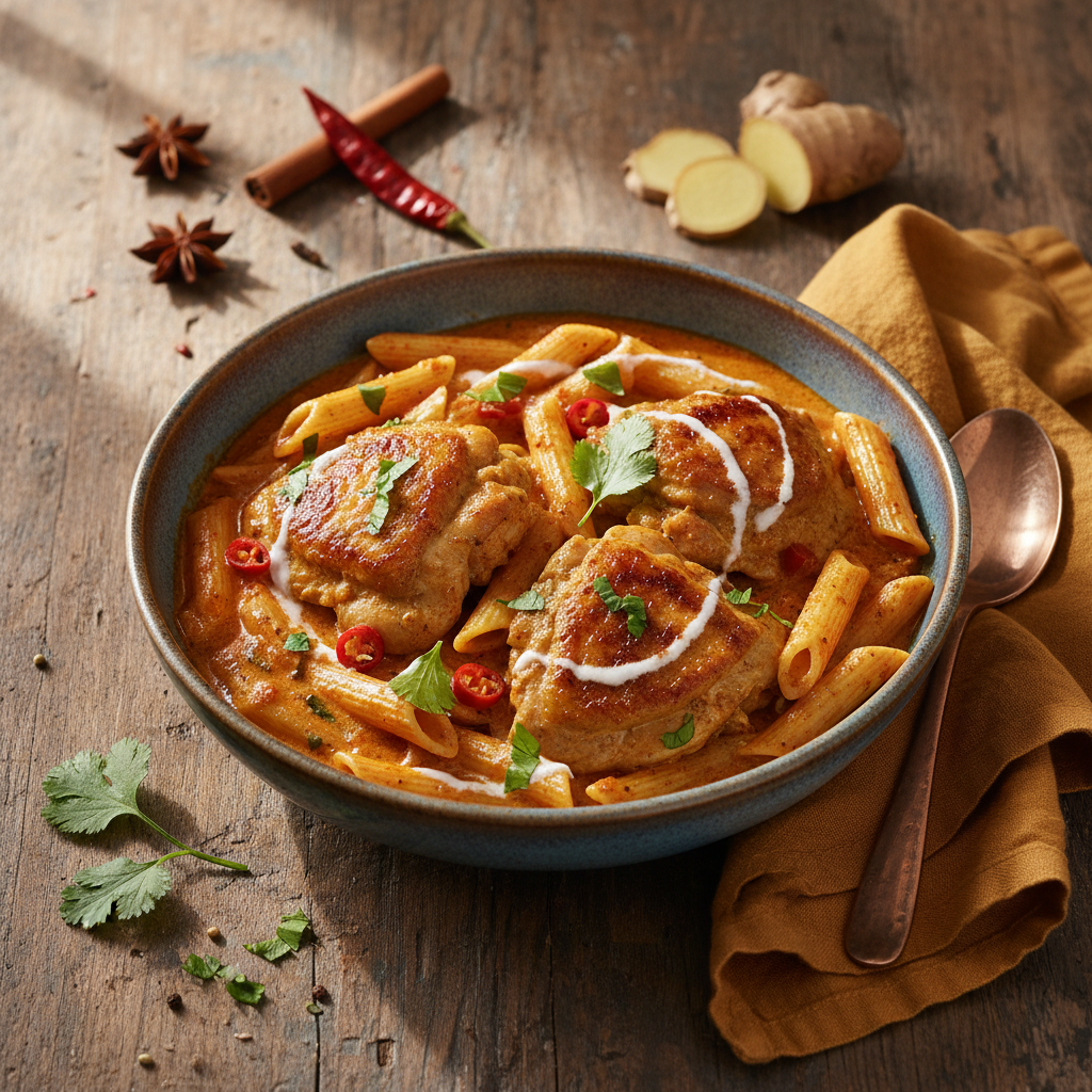 Curry de Poulet aux Pâtes à l'Indienne