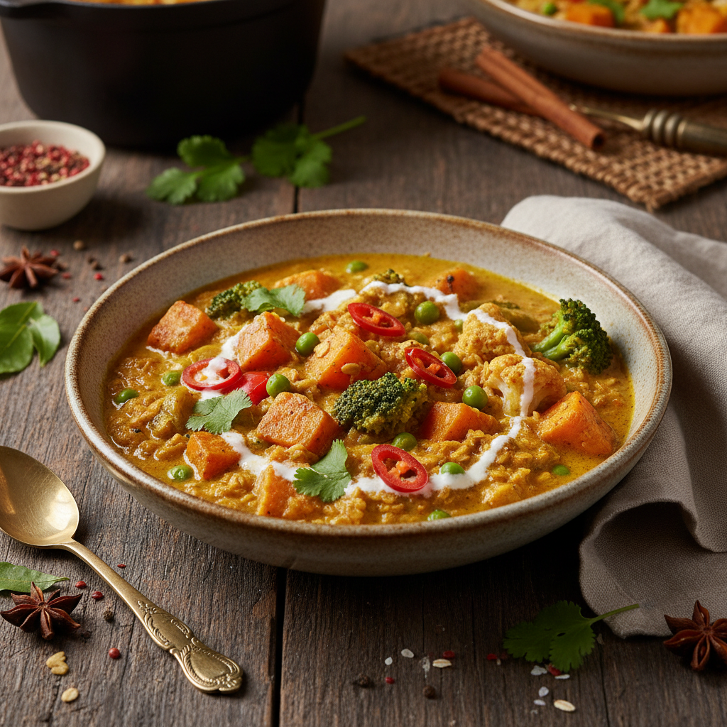 Curry d'Avoine aux Légumes et Lait de Coco