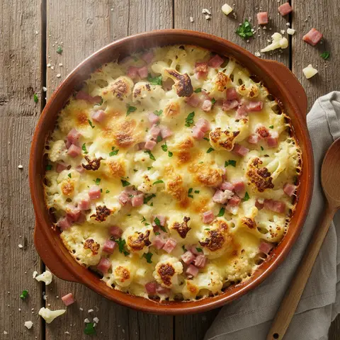 Cauliflower, Ham and Cheese Gratin