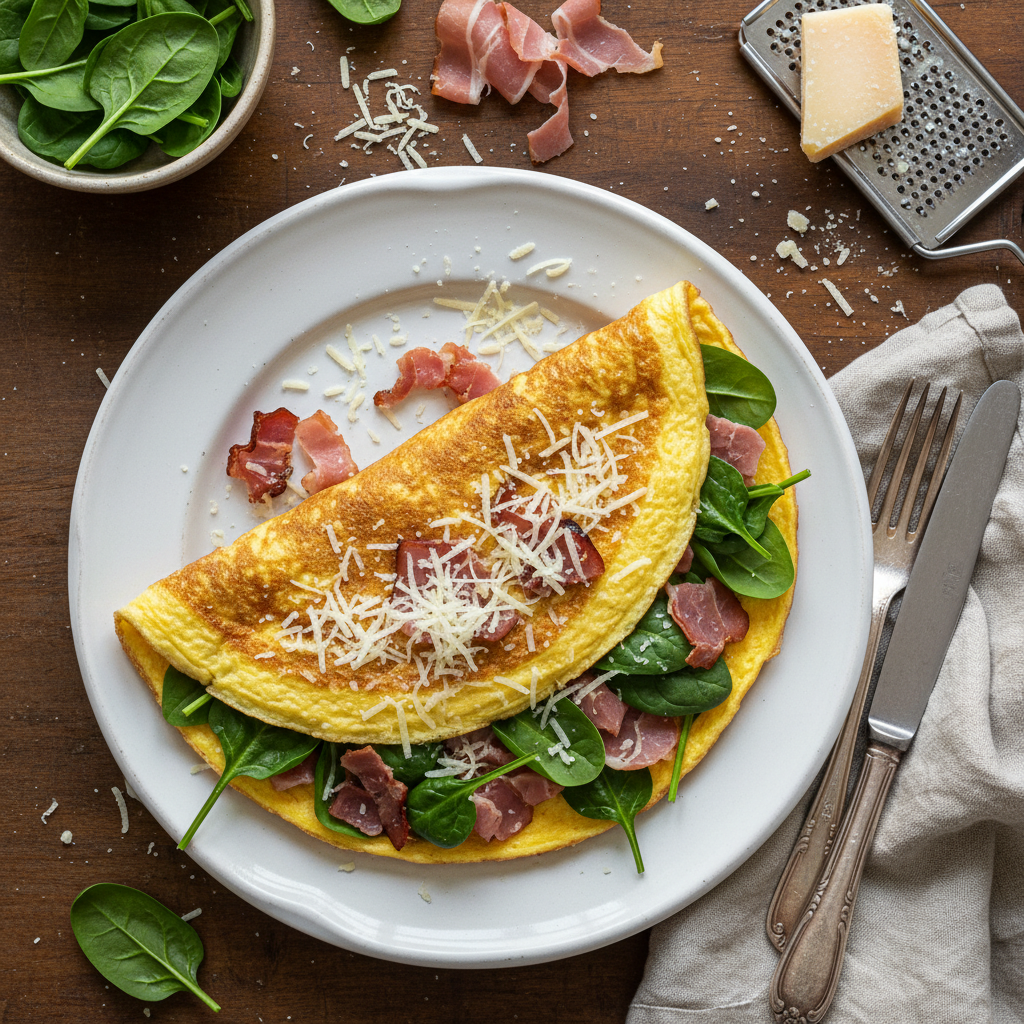 Omelette Épinards, Jambon et Parmesan