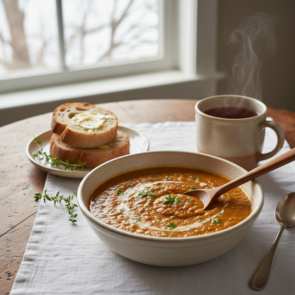 Soupe veloutée lentilles-carottes