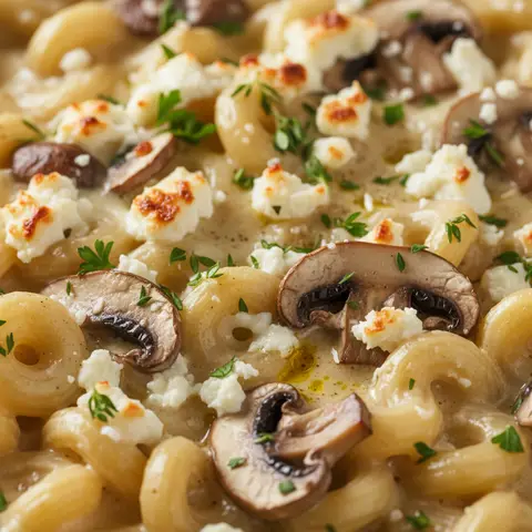 Überbackene Nudeln mit Pilzen und Feta