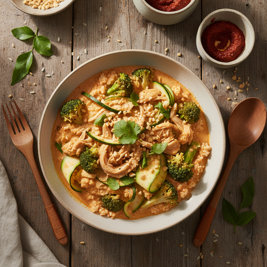 Bowl thaï au poulet, lait de coco et brocoli
